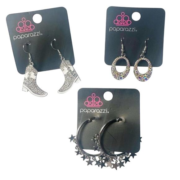 Paparazzi Silver Tone Sparkle Star Cowgirl Earring Bundle - Picture 1 of 4